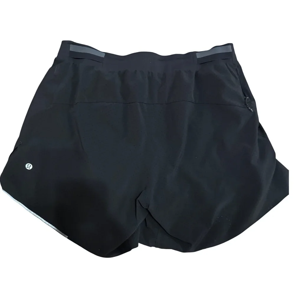 Lululemon Mens Black Perforated Running Training Shorts Reflective Zipper Pocket